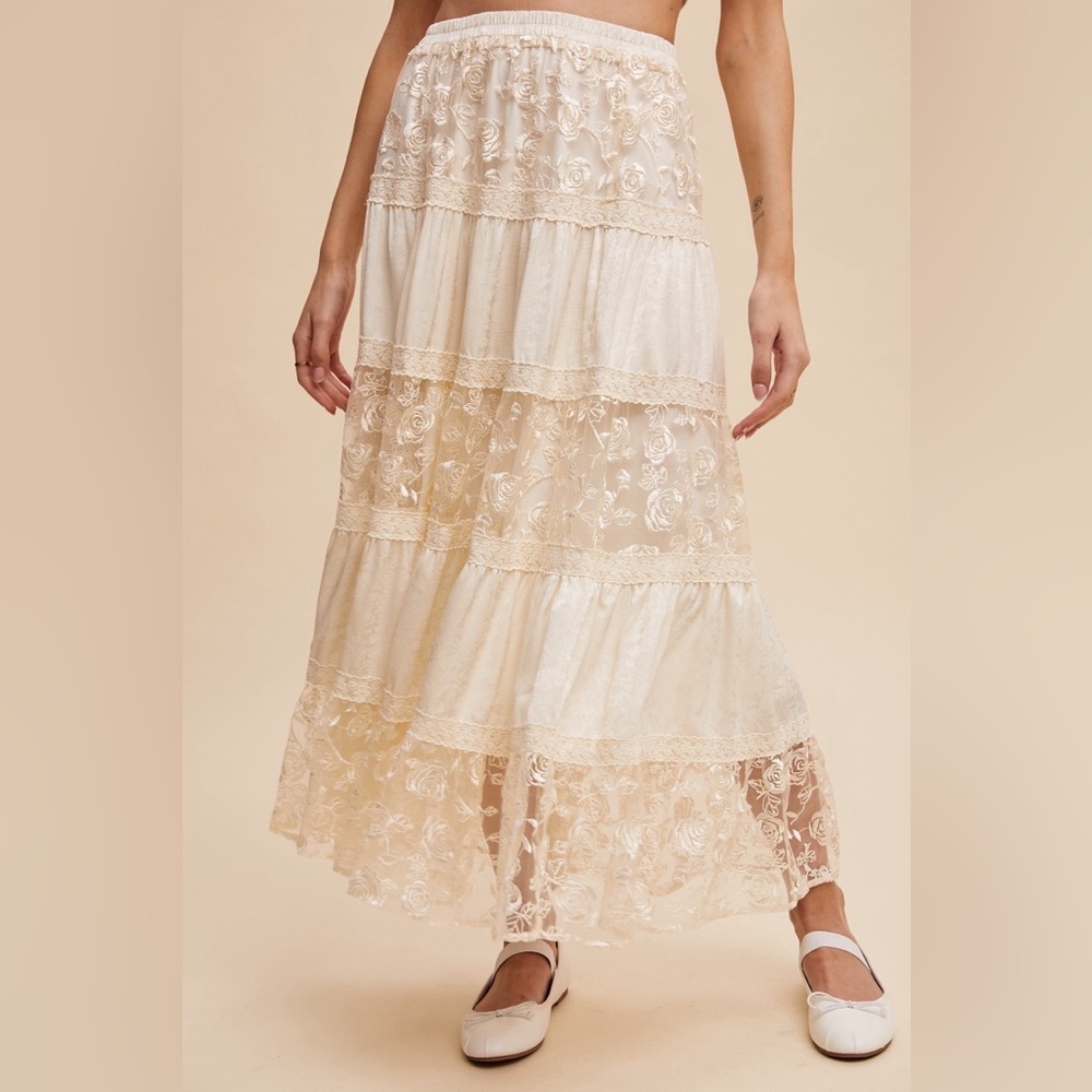 Floral Lace Embroidered Tiered Maxi Skirt - Listicle - Picture 6 of 6